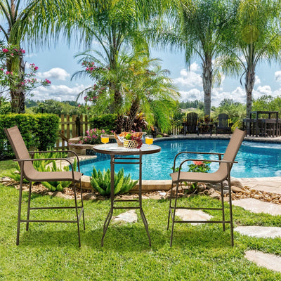 3 Pieces Outdoor Patio Bar Table Stool Set-Brown