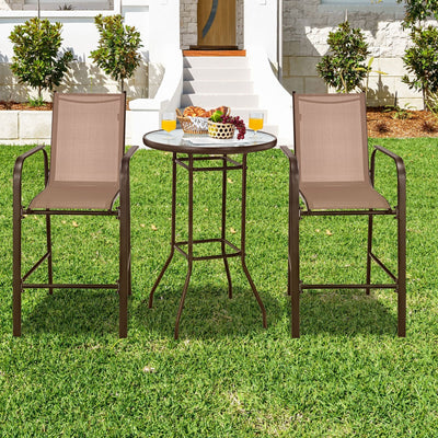 3 Pieces Outdoor Patio Bar Table Stool Set-Brown