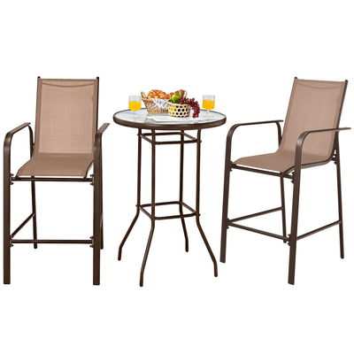 3 Pieces Outdoor Patio Bar Table Stool Set-Brown