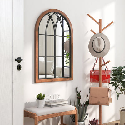 Arched Window Finished Mirror with Back Board-Natural