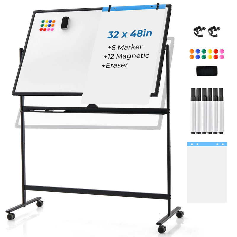 32 x 47 Inch Portable Rolling White Board-Black