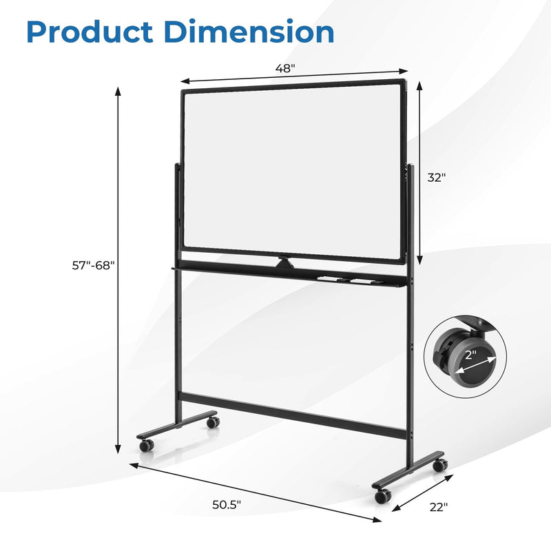 32 x 47 Inch Portable Rolling White Board-Black