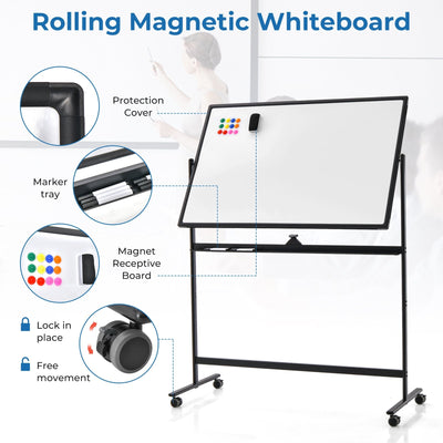 32 x 47 Inch Portable Rolling White Board-Black