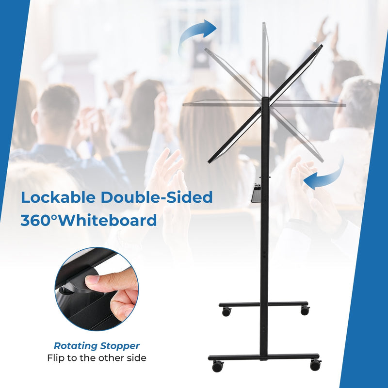 32 x 47 Inch Portable Rolling White Board-Black