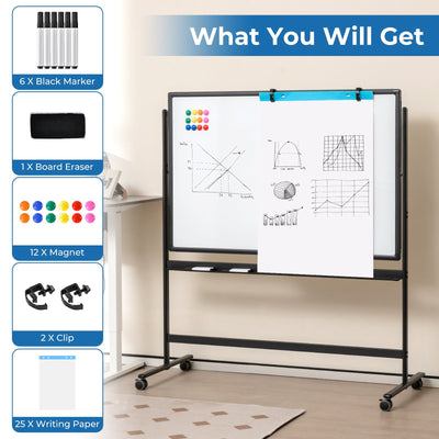 32 x 47 Inch Portable Rolling White Board-Black