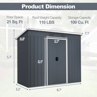 3.6 x 7.1 FT Outside Garden Storage Shed Tool House with Ground Foundation Frame