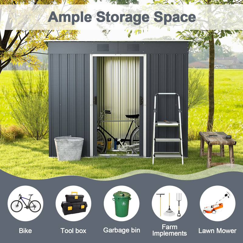 3.6 x 7.1 FT Outside Garden Storage Shed Tool House with Ground Foundation Frame