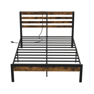 Full/Queen Size Bed Frame with Charging Station and Storage Headboard-Full Size