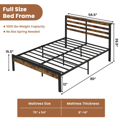 Full/Queen Size Bed Frame with Charging Station and Storage Headboard-Full Size