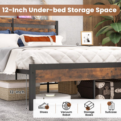 Full/Queen Size Bed Frame with Charging Station and Storage Headboard-Full Size