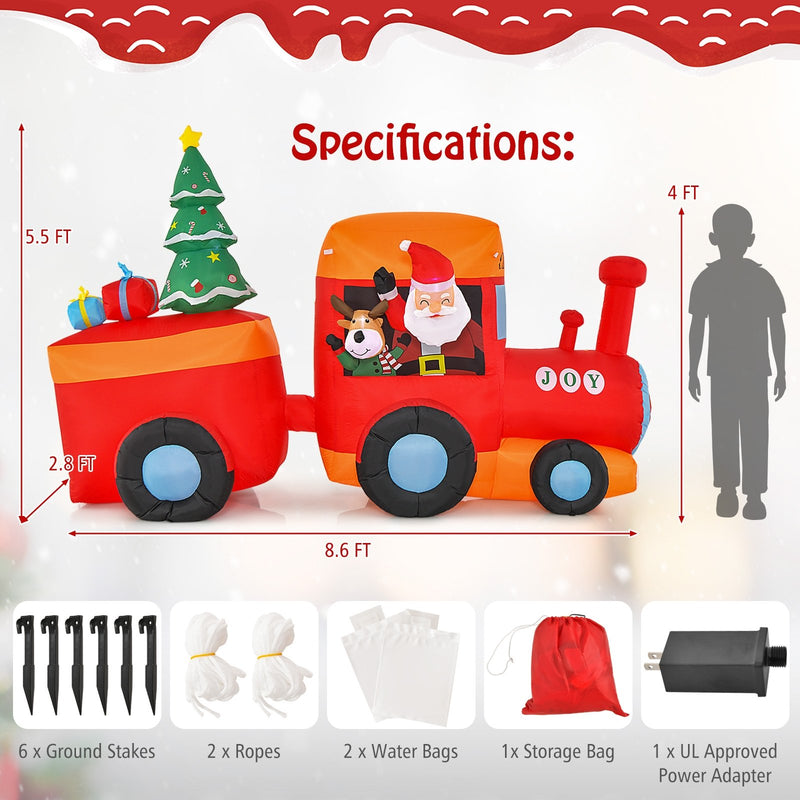 8.6 Feet Lighted Christmas Inflatable Train with Santa Claus Deer