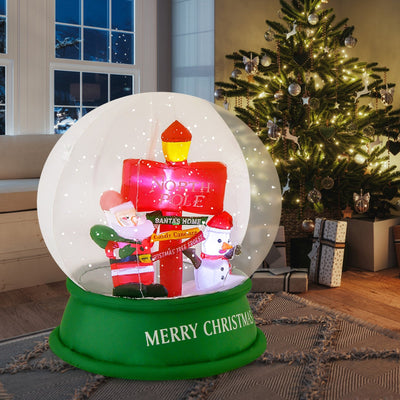 4 Feet Christmas Inflatable Snow Globe with Santa Snowman Road Sign