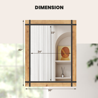 30 x 40 Inch Wall Mounted Mirror with Fir Wood Frame-Natural