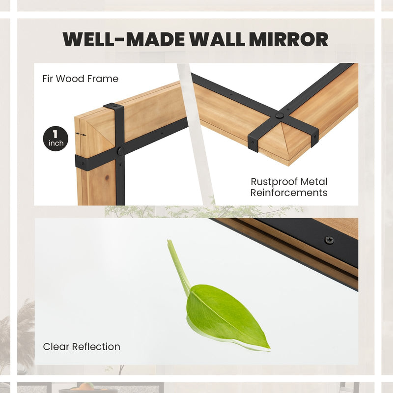 30 x 40 Inch Wall Mounted Mirror with Fir Wood Frame-Natural