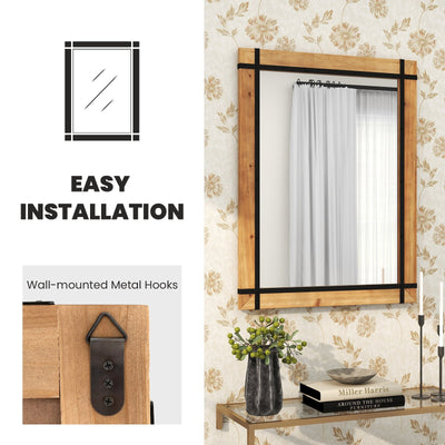 30 x 40 Inch Wall Mounted Mirror with Fir Wood Frame-Natural