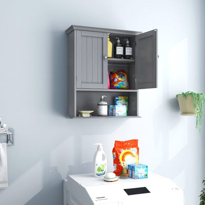 Wall Mount Bathroom Cabinet Storage Organizer with Doors and Shelves-Gray