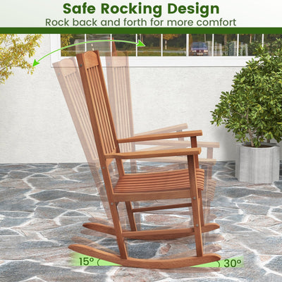 Eucalyptus Wood Rocker Chair with Stable and Safe Rocking Base for Garden