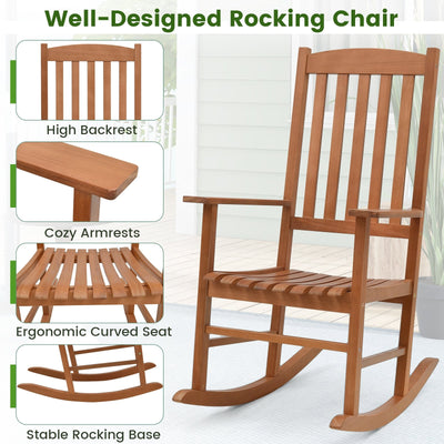 Eucalyptus Wood Rocker Chair with Stable and Safe Rocking Base for Garden