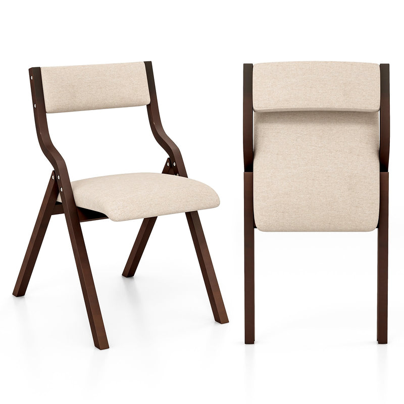 Set of 2 Wooden Folding Dining Chair with Linen Fabric Padded Seat and Backrest-Coffee