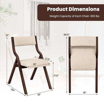 Set of 2 Wooden Folding Dining Chair with Linen Fabric Padded Seat and Backrest-Coffee