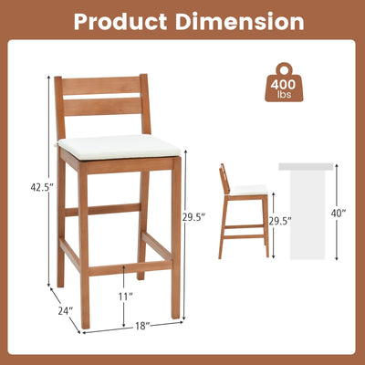 Set of 2 Outdoor Wood Barstools with Soft Seat Cushion-Off White