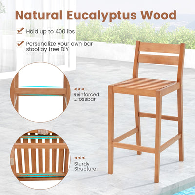 Set of 2 Outdoor Wood Barstools with Soft Seat Cushion-Off White