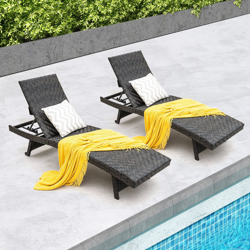 Folding Padded Rattan Patio Chaise Lounge with Adjustable Backrest and Quick Dry Foam All Weather