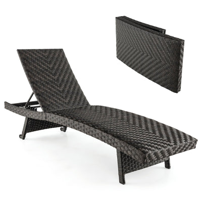 Folding Padded Rattan Patio Chaise Lounge with Adjustable Backrest and Quick Dry Foam All Weather