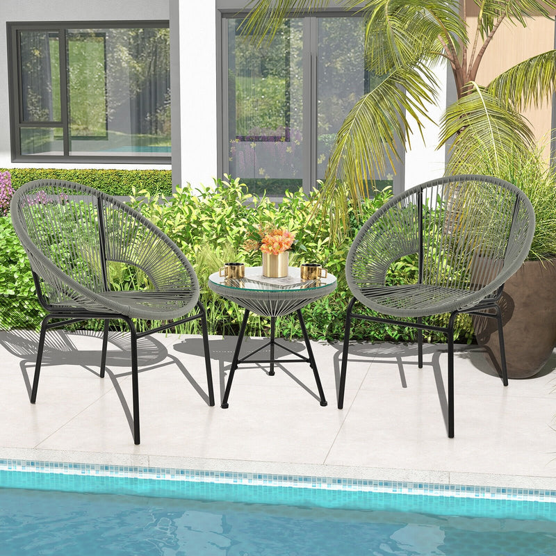 3 Pieces Patio Acapulco Furniture Bistro Set with Glass Table-Gray