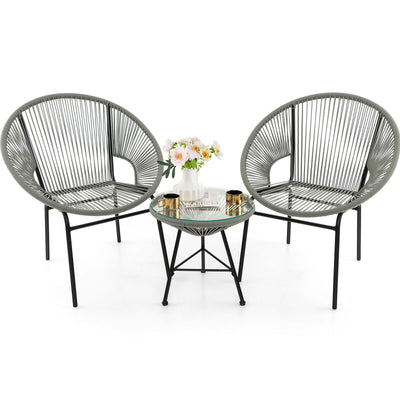 3 Pieces Patio Acapulco Furniture Bistro Set with Glass Table-Gray