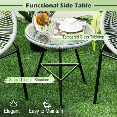 3 Pieces Patio Acapulco Furniture Bistro Set with Glass Table-Gray