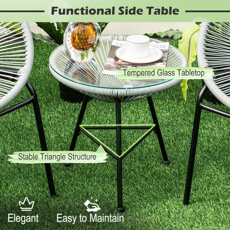 3 Pieces Patio Acapulco Furniture Bistro Set with Glass Table-Gray