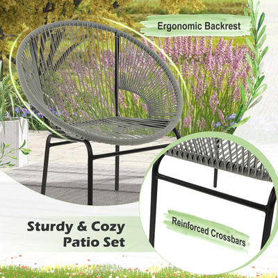 3 Pieces Patio Acapulco Furniture Bistro Set with Glass Table-Gray