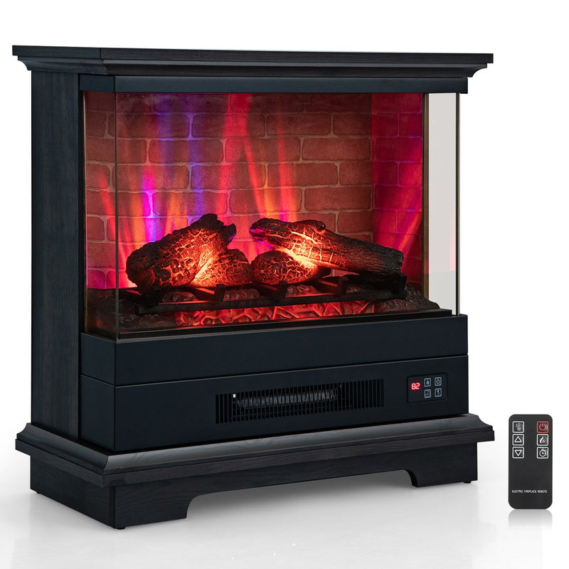 27 Inch Freestanding Fireplace with Remote Control-Black