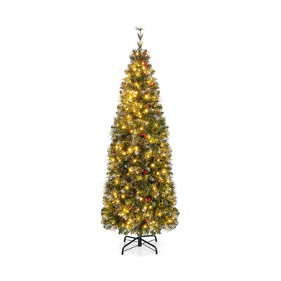 5/6/7/8/9 FT Pre-Lit Artificial Hinged Slim Pencil Christmas Tree-6 ft