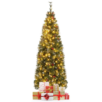 5/6/7/8/9 FT Pre-Lit Artificial Hinged Slim Pencil Christmas Tree-6 ft