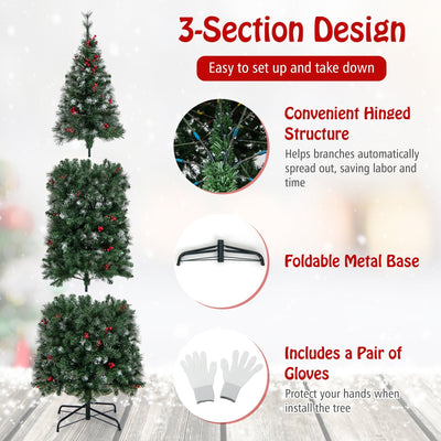 5/6/7/8/9 FT Pre-Lit Artificial Hinged Slim Pencil Christmas Tree-6 ft