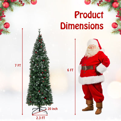 5/6/7/8/9 FT Pre-Lit Artificial Hinged Slim Pencil Christmas Tree-7 ft