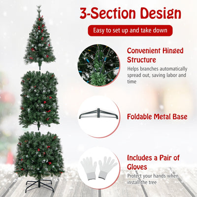 5/6/7/8/9 FT Pre-Lit Artificial Hinged Slim Pencil Christmas Tree-7 ft