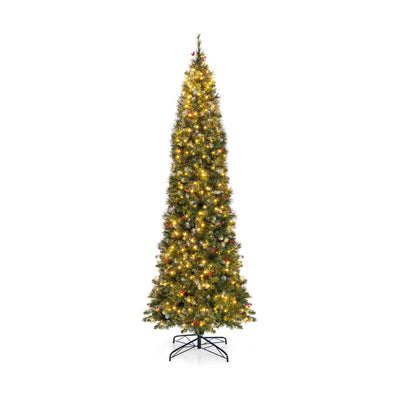 5/6/7/8/9 FT Pre-Lit Artificial Hinged Slim Pencil Christmas Tree-9 ft