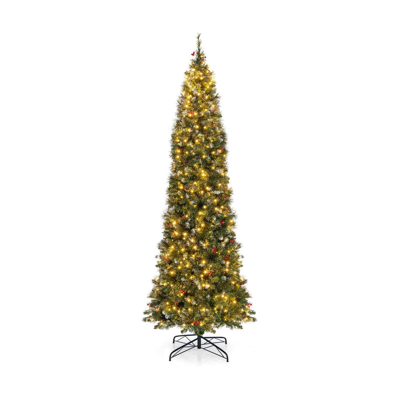 5/6/7/8/9 FT Pre-Lit Artificial Hinged Slim Pencil Christmas Tree-9 ft