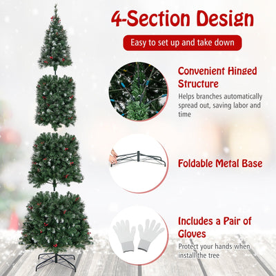 5/6/7/8/9 FT Pre-Lit Artificial Hinged Slim Pencil Christmas Tree-9 ft