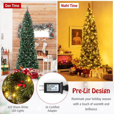 5/6/7/8/9 FT Pre-Lit Artificial Hinged Slim Pencil Christmas Tree-8 ft