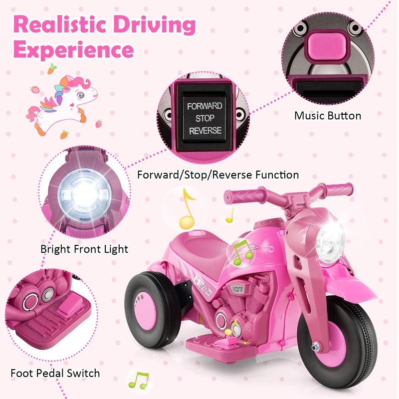 6V Kids Electric Ride on Motorcycle with Bubble Maker and Music-Pink