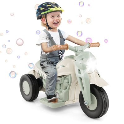 6V Kids Electric Ride on Motorcycle with Bubble Maker and Music-Beige