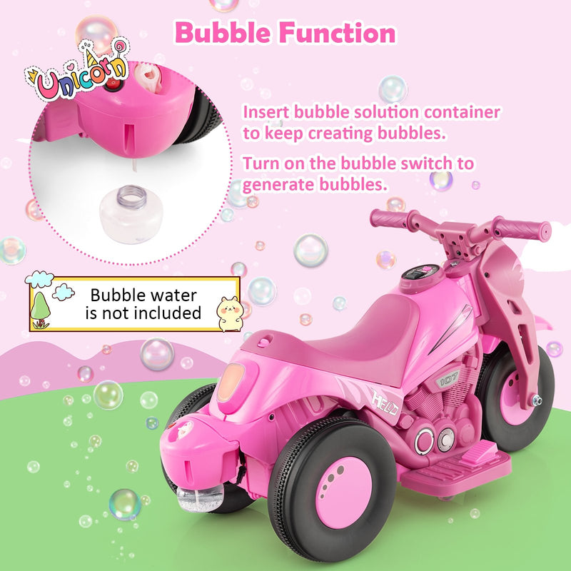 6V Kids Electric Ride on Motorcycle with Bubble Maker and Music-Pink