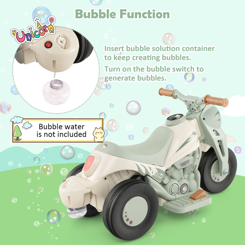 6V Kids Electric Ride on Motorcycle with Bubble Maker and Music-Beige