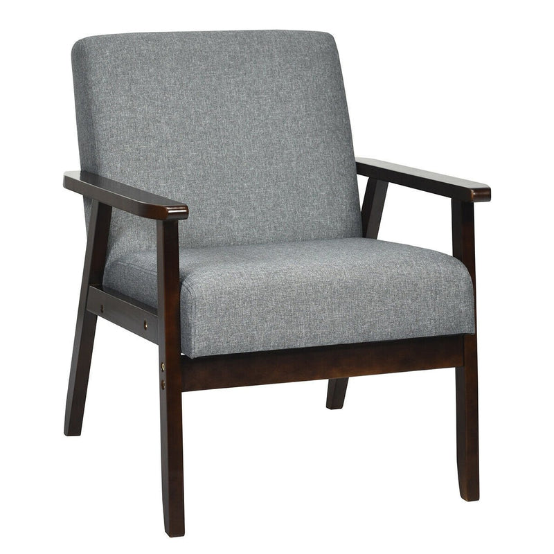 Solid Rubber Wood Fabric Accent Armchair for Living Room-Gray