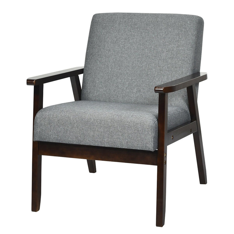 Solid Rubber Wood Fabric Accent Armchair for Living Room-Gray