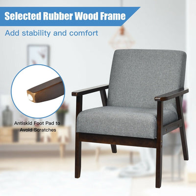 Solid Rubber Wood Fabric Accent Armchair for Living Room-Gray